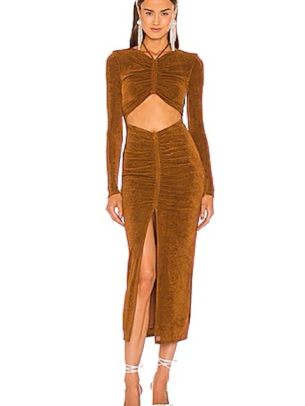 Lovers + Friends Rust Brown Long Sleeve Cutout Midi Dress